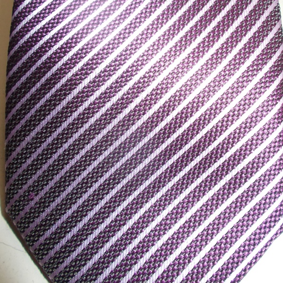 Classic Mario Lorenzi Men's Violet Stripe Handmade Tie - Picture 3 of 3